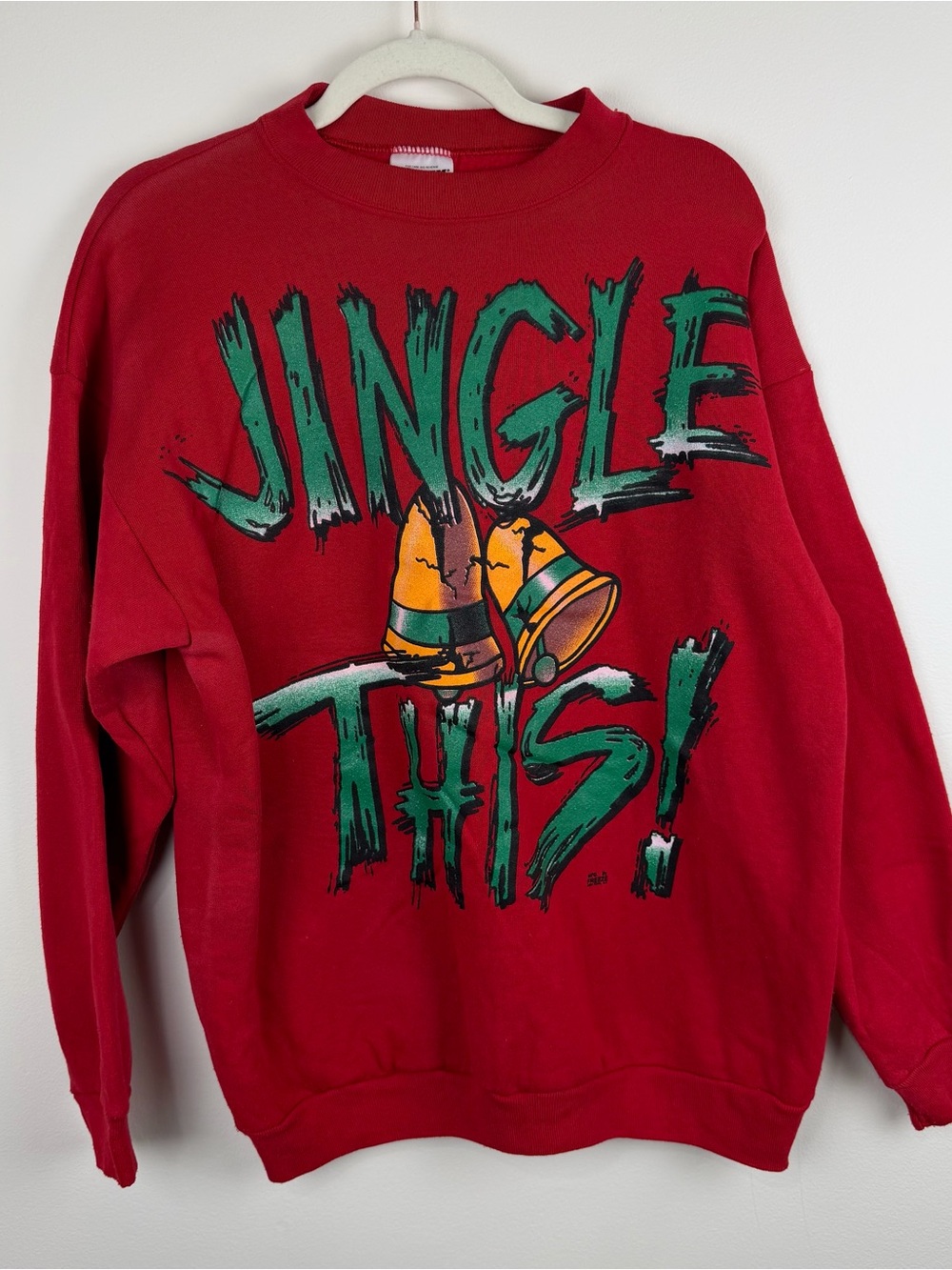 Vintage 90s Jingle This! Ugly Christmas Sweatshirt Bells Graphic L